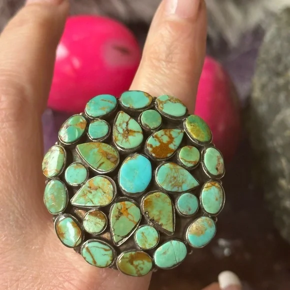 Sold 🦋 Turquoise large tile sterling silver adjustable ring - Picture 3 of 5